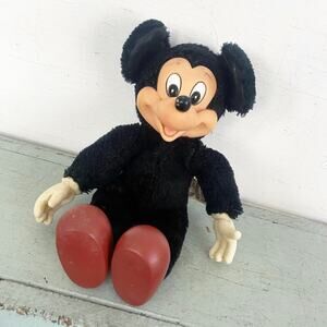 Vintage Mickey Mouse Plush Stuffed Doll Rubber Face Hands Feet Knickerbocker Tag